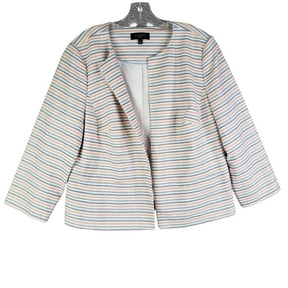 Talbots Blazer Jacket Women’s Plus Size 14 W Striped Open Front Stretch Lined - Picture 2 of 8